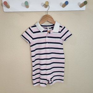 Pink and Dark Blue Striped Polo Romper - Janie and Jack Size 18-24 Months